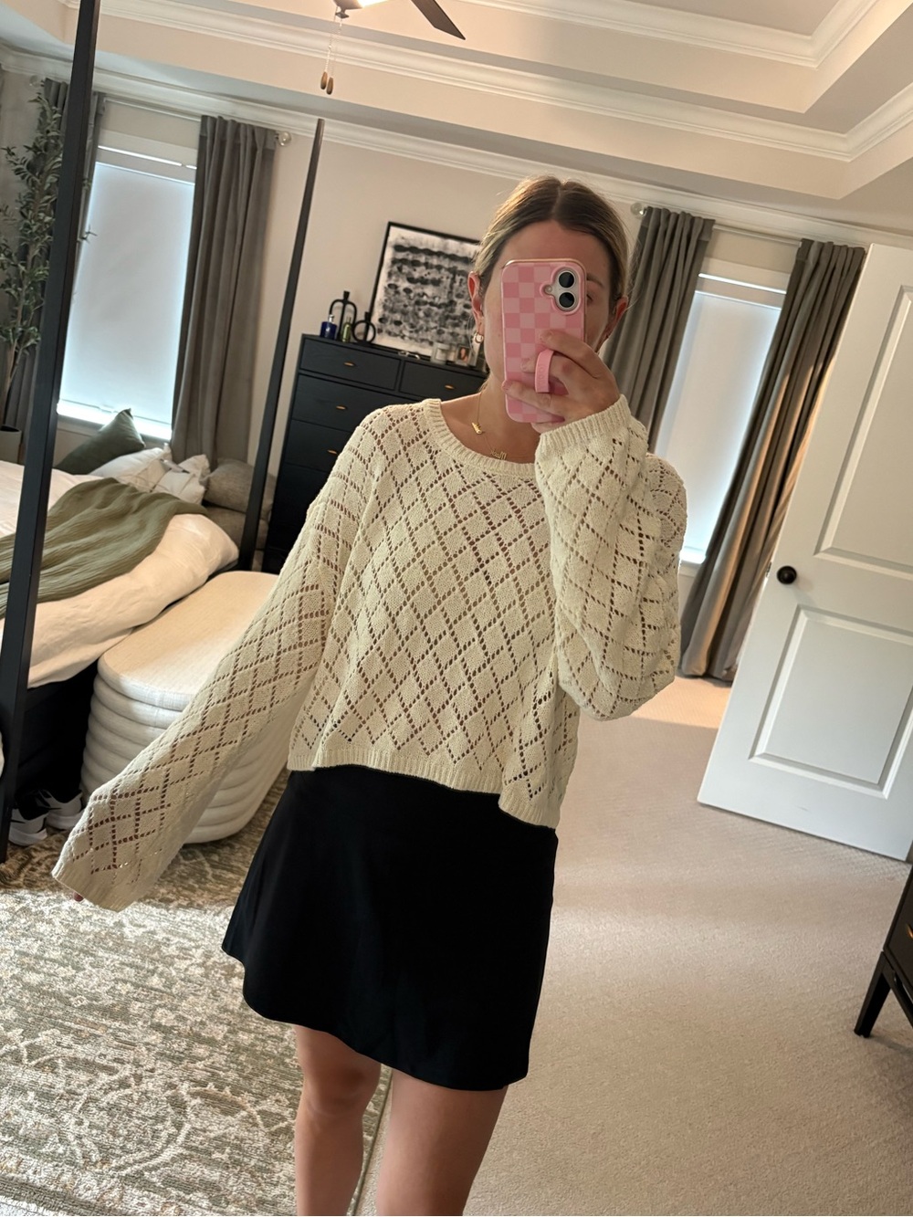 Z Supply Cream Open-Knit Diamond Sweater